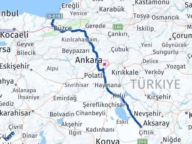 Aksaray Akçakoca Düzce Arası Kaç Km - Yol Haritası