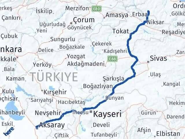 Aksaray Akkuş Ordu Arası Kaç Km - Yol Haritası
