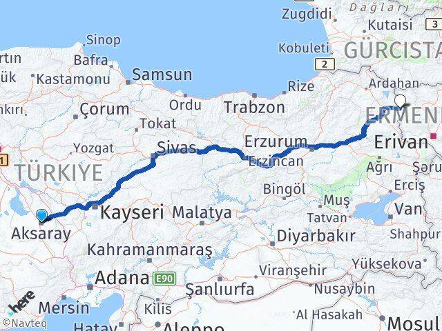 Aksaray Akyaka Kars Arası Kaç Km - Yol Haritası