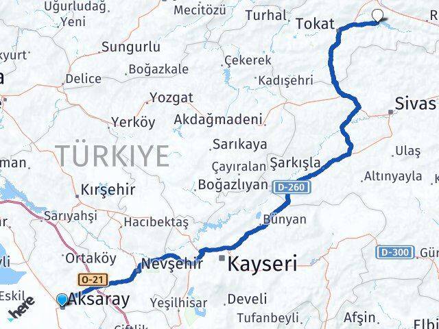 Aksaray Almus Tokat Arası Kaç Km - Yol Haritası