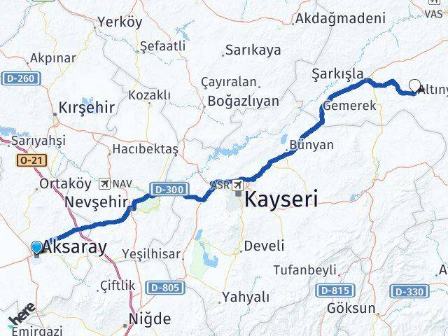 Aksaray Altınyayla Sivas Arası Kaç Km - Yol Haritası