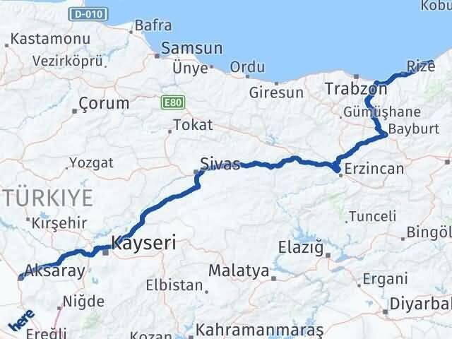 Aksaray Ardeşen Rize Arası Kaç Km - Yol Haritası
