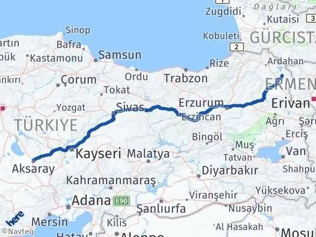 Aksaray Arpaçay Kars Arası Kaç Km - Yol Haritası