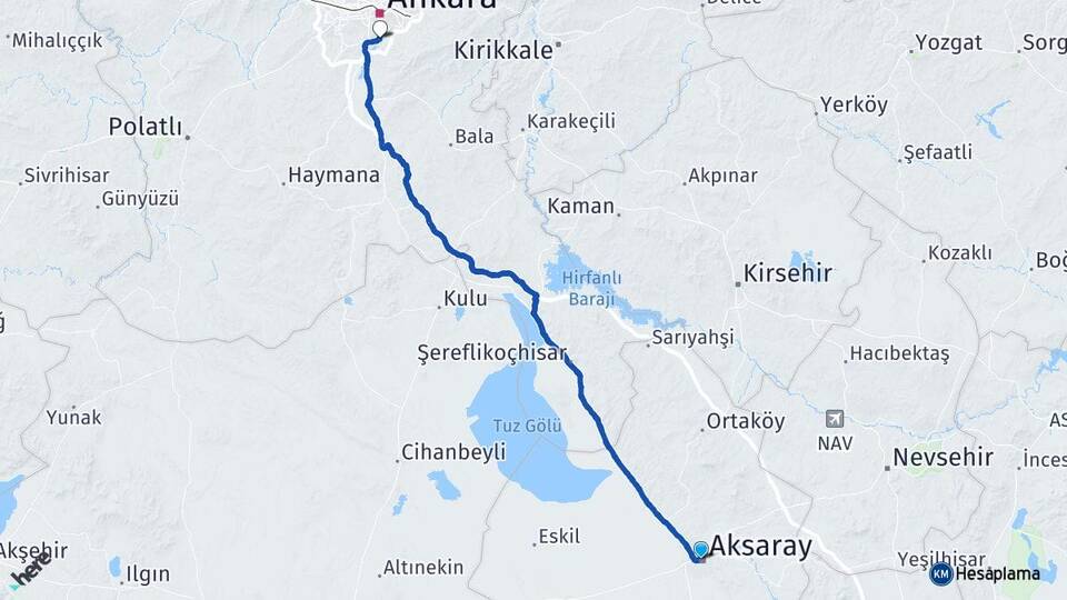 Aksaray Aşağı Dikmen Çankaya Ankara Arası Kaç Km - Yol Haritası