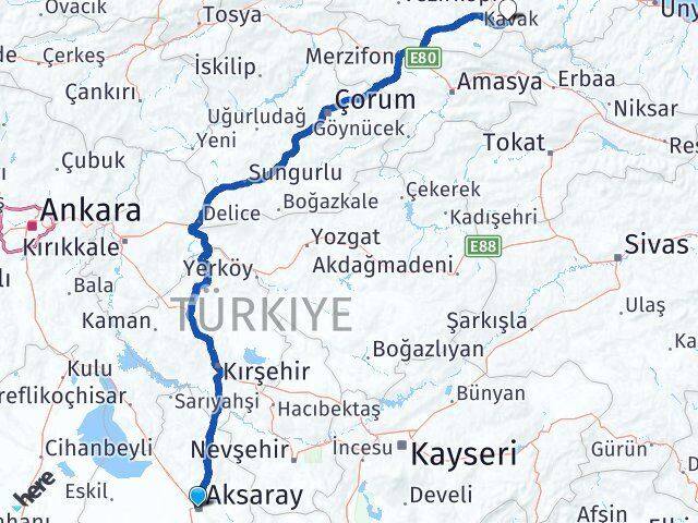 Aksaray Asarcık Samsun Arası Kaç Km - Yol Haritası