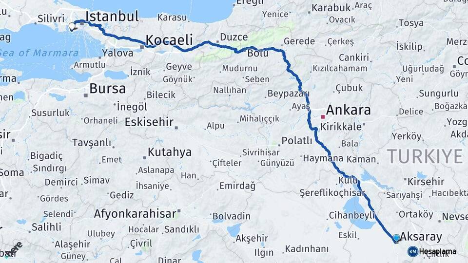 Aksaray Atatürk Havalimanı Arası Kaç Km - Yol Haritası