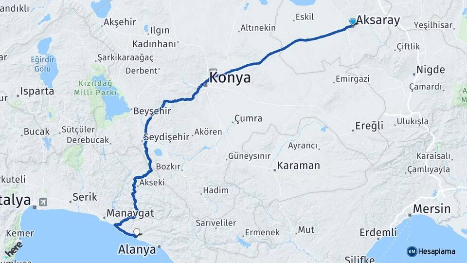 Aksaray Avsallar Alanya Antalya Arası Kaç Km - Yol Haritası