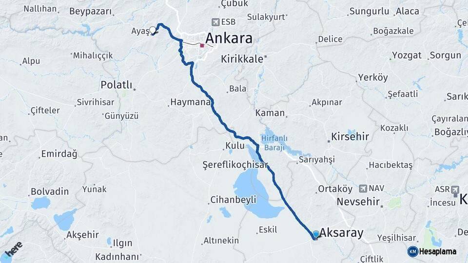 Aksaray Ayaş Ankara Arası Kaç Km - Yol Haritası