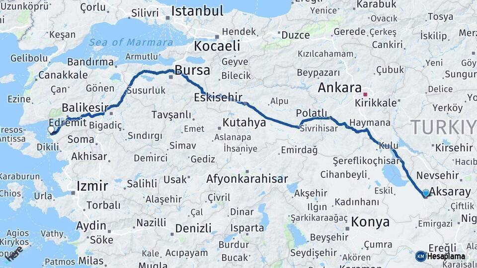 Aksaray Ayvalık Balıkesir Arası Kaç Km - Yol Haritası
