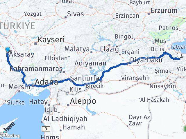 Aksaray Bahçesaray Van Arası Kaç Km - Yol Haritası