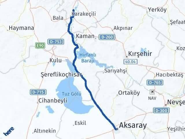 Aksaray Bahşili Kırıkkale Arası Kaç Km - Yol Haritası