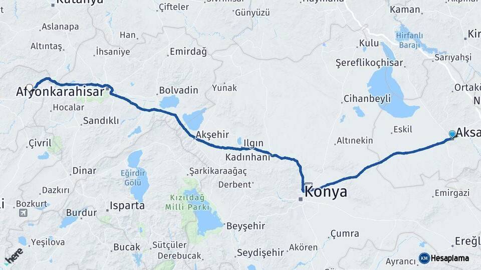 Aksaray Banaz Uşak Arası Kaç Km - Yol Haritası