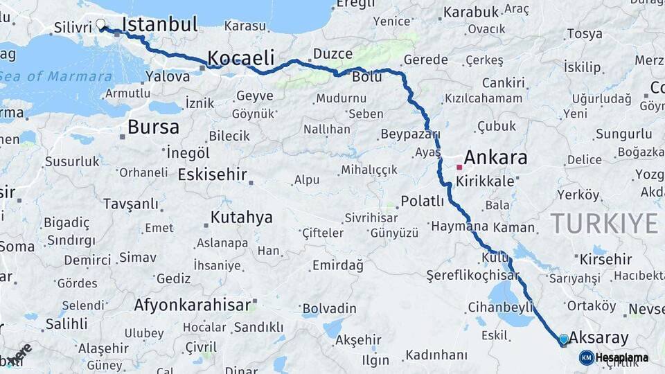 Aksaray Başakşehir İstanbul Arası Kaç Km - Yol Haritası
