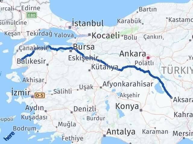 Aksaray Bayramiç Çanakkale Arası Kaç Km - Yol Haritası