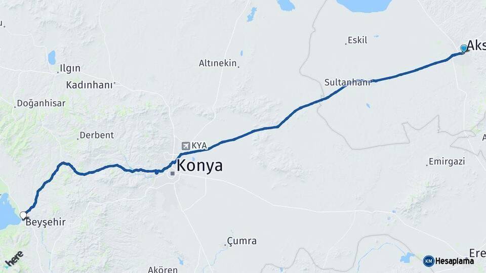 Aksaray Beyşehir Konya Arası Kaç Km - Yol Haritası