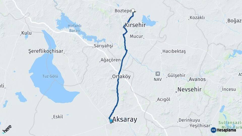 Aksaray Boztepe Kırşehir Arası Kaç Km - Yol Haritası