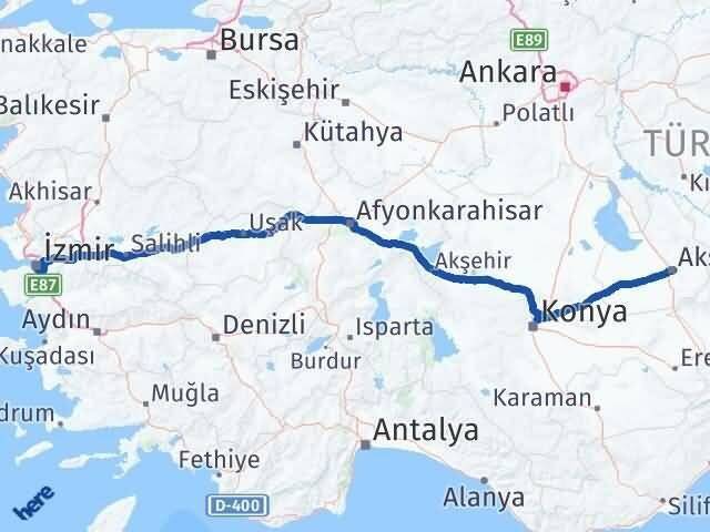 Aksaray Buca İzmir Arası Kaç Km - Yol Haritası