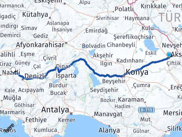 Aksaray Buharkent Aydın Arası Kaç Km - Yol Haritası