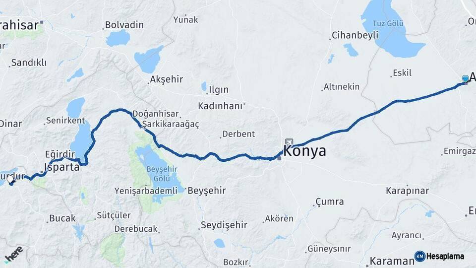 Aksaray Burdur Arası Kaç Km - Yol Haritası