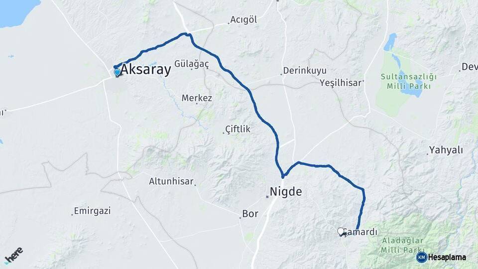 Aksaray Çamardı Arası Kaç Km - Yol Tarifi
