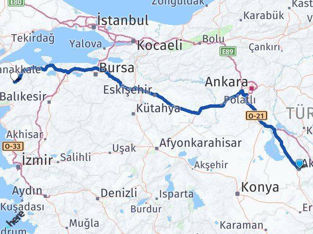 Aksaray Çan Çanakkale Arası Kaç Km - Yol Haritası