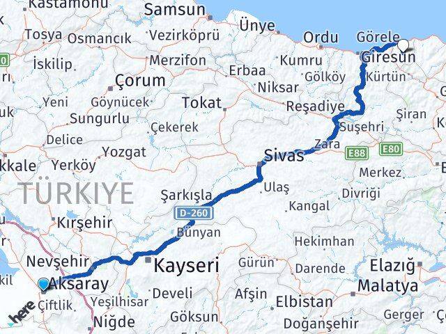 Aksaray Çanakçı Arası Kaç Km - Yol Tarifi