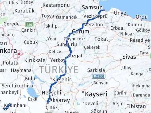 Aksaray Canik Samsun Arası Kaç Km - Yol Haritası