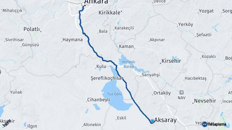 Aksaray Çankaya Ankara Arası Kaç Km - Yol Haritası