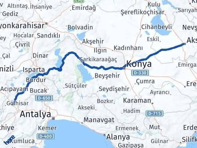 Aksaray Çavdır Burdur Arası Kaç Km - Yol Haritası