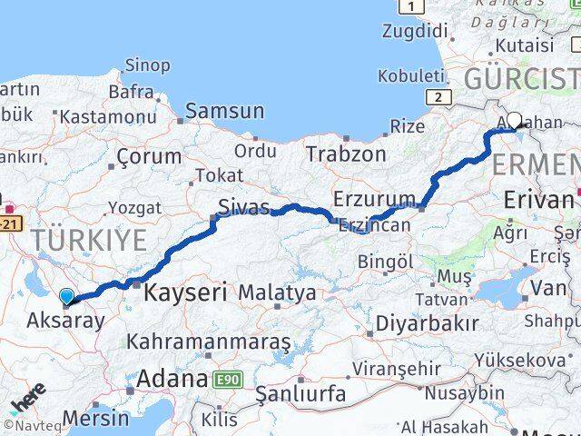Aksaray Çıldır Ardahan Arası Kaç Km - Yol Haritası