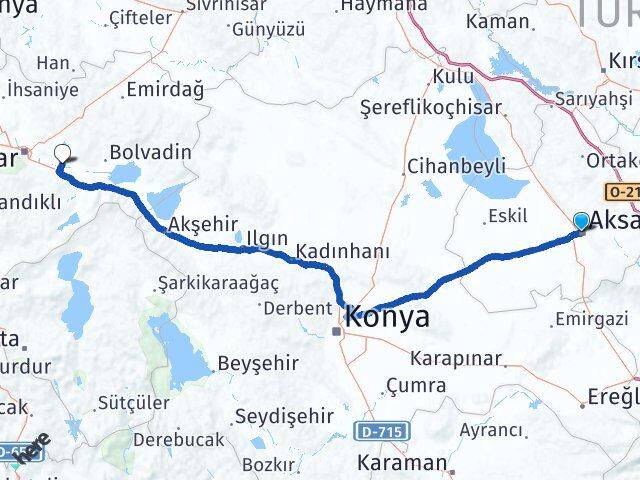 Aksaray Çobanlar Afyonkarahisar Arası Kaç Km - Yol Haritası