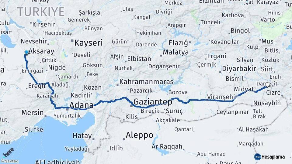 Aksaray Dargeçit Mardin Arası Kaç Km - Yol Haritası