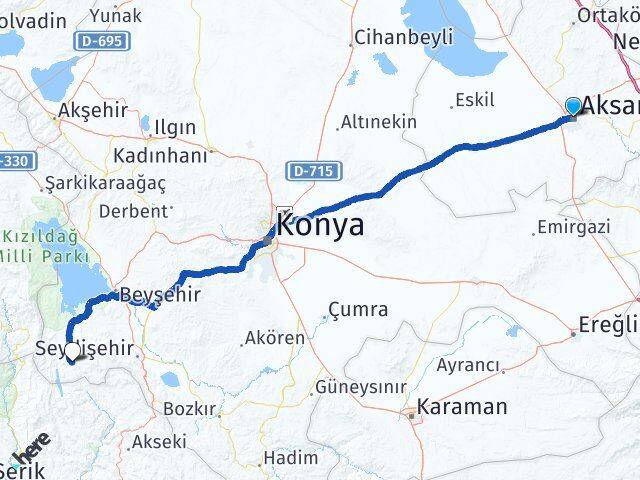 Aksaray Derebucak Konya Arası Kaç Km - Yol Haritası