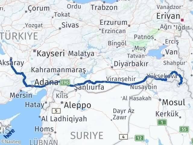 Aksaray Derecik Hakkari Arası Kaç Km - Yol Haritası