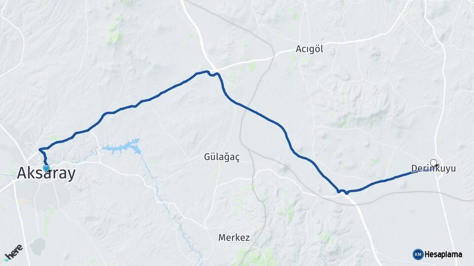 Aksaray Derinkuyu Nevşehir Arası Kaç Km - Yol Haritası