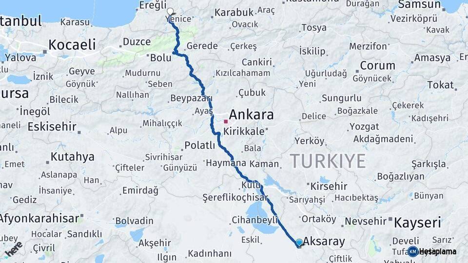 Aksaray Devrek Zonguldak Arası Kaç Km - Yol Haritası