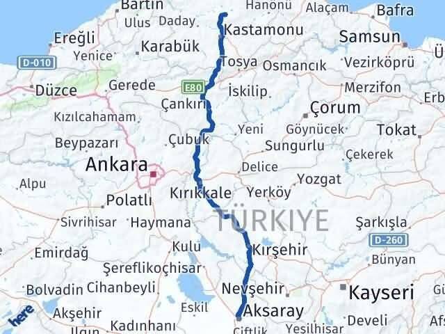 Aksaray Devrekani Kastamonu Arası Kaç Km - Yol Haritası