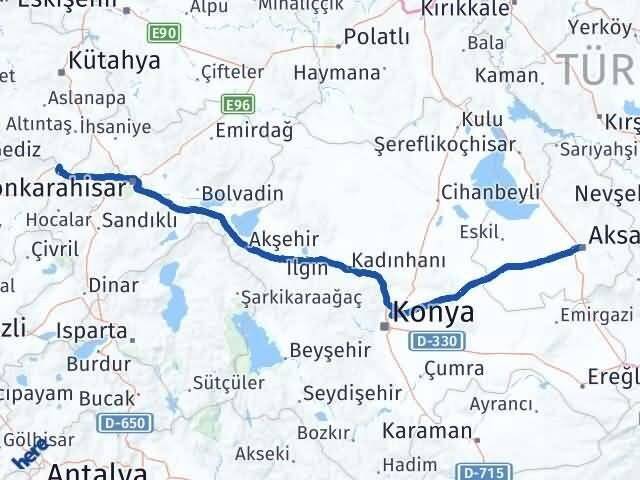 Aksaray Dumlupınar Kütahya Arası Kaç Km - Yol Haritası
