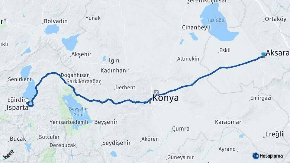 Aksaray Eğirdir Isparta Arası Kaç Km - Yol Haritası