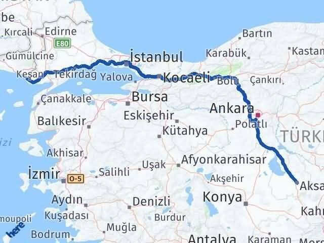 Aksaray Enez Edirne Arası Kaç Km - Yol Haritası