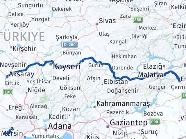 Aksaray Ergani Diyarbakır Arası Kaç Km - Yol Haritası