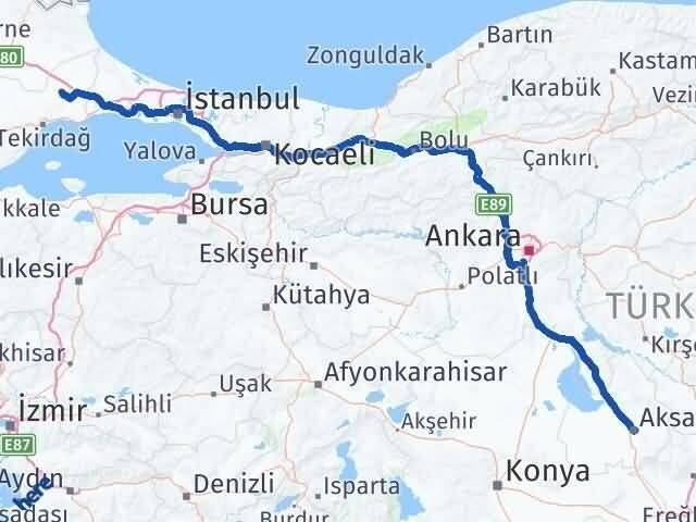 Aksaray Ergene Tekirdağ Arası Kaç Km - Yol Haritası