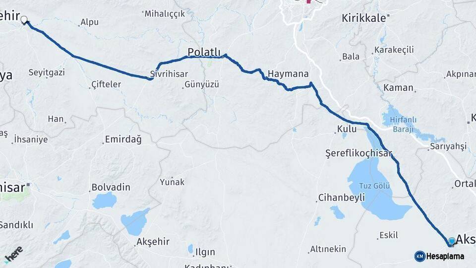 Aksaray Eskişehir Arası Kaç Km - Yol Haritası