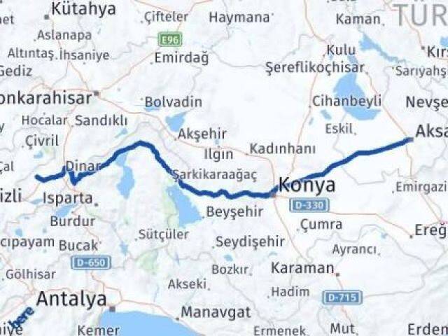 Aksaray Evciler Afyonkarahisar Arası Kaç Km - Yol Haritası