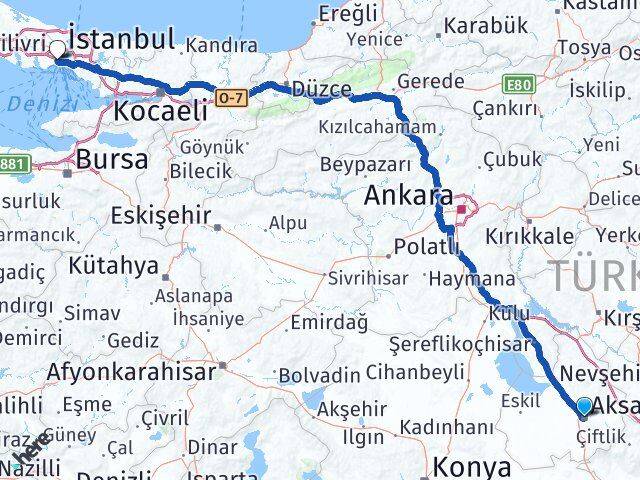 Aksaray Fatih İstanbul Arası Kaç Km - Yol Haritası