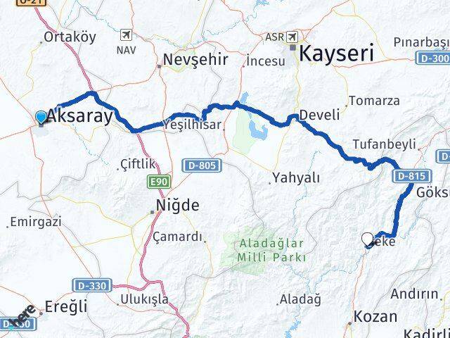 Aksaray Feke Adana Arası Kaç Km - Yol Haritası