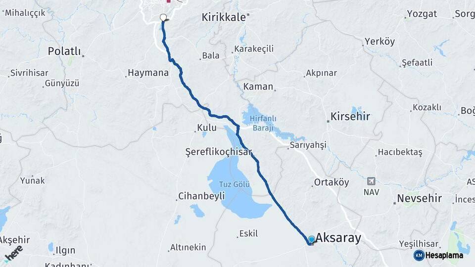 Aksaray Gölbaşı Ankara Arası Kaç Km - Yol Haritası