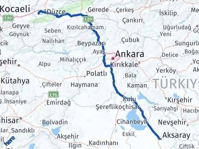 Aksaray Gölyaka Düzce Arası Kaç Km - Yol Haritası