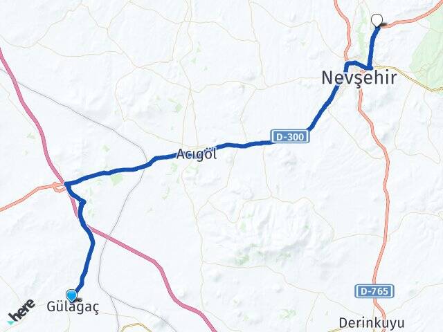 Aksaray Gülağaç 2000 Evler Nevşehir Arası Kaç Km - Yol Haritası
