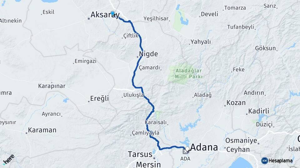 Aksaray Gülağaç Adana Arası Kaç Km - Yol Haritası